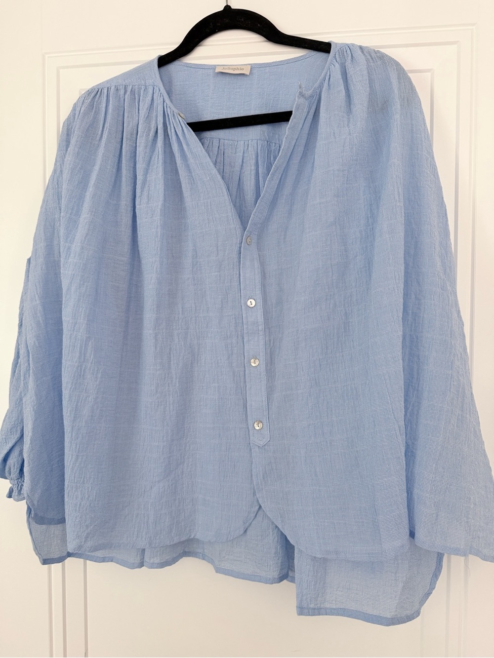 Light Blue Gauze Button-Front Blouse - Women